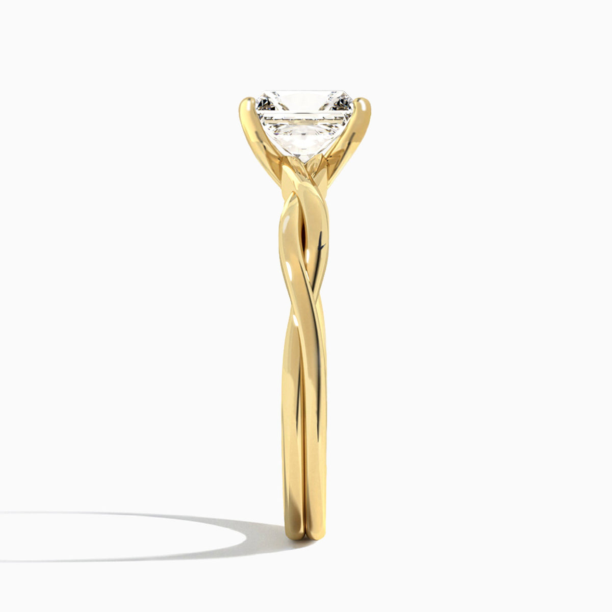 Radiant Twisted Vine Lab Grown Diamond Engagement Ring In 14K Yellow Gold, Side View