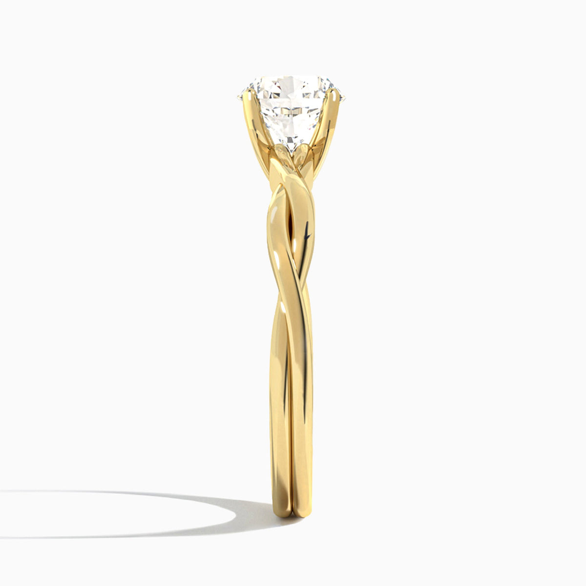 Round Twisted Vine Lab Grown Diamond Engagement Ring In 14K Yellow Gold, Side View