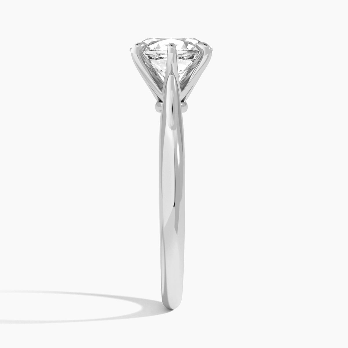 Oval Lab Grown Diamond Solitaire Engagement Ring In 18K White Gold, Side View