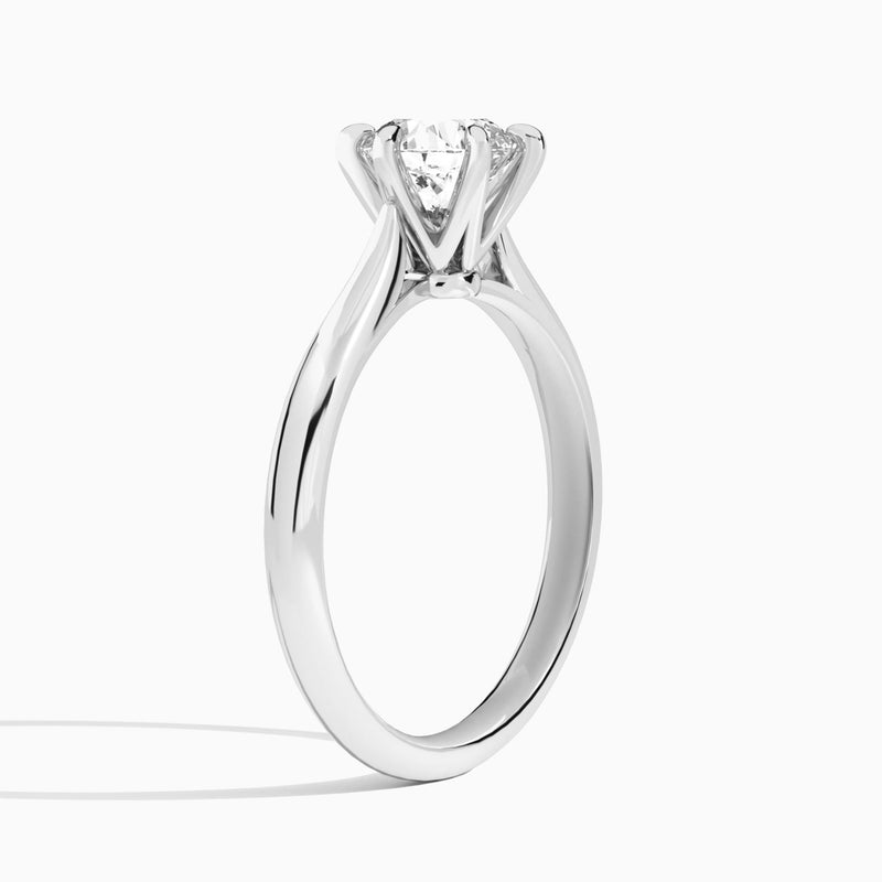 Round Lab Grown Diamond Solitaire Engagement Ring In 14K White Gold, Angle View