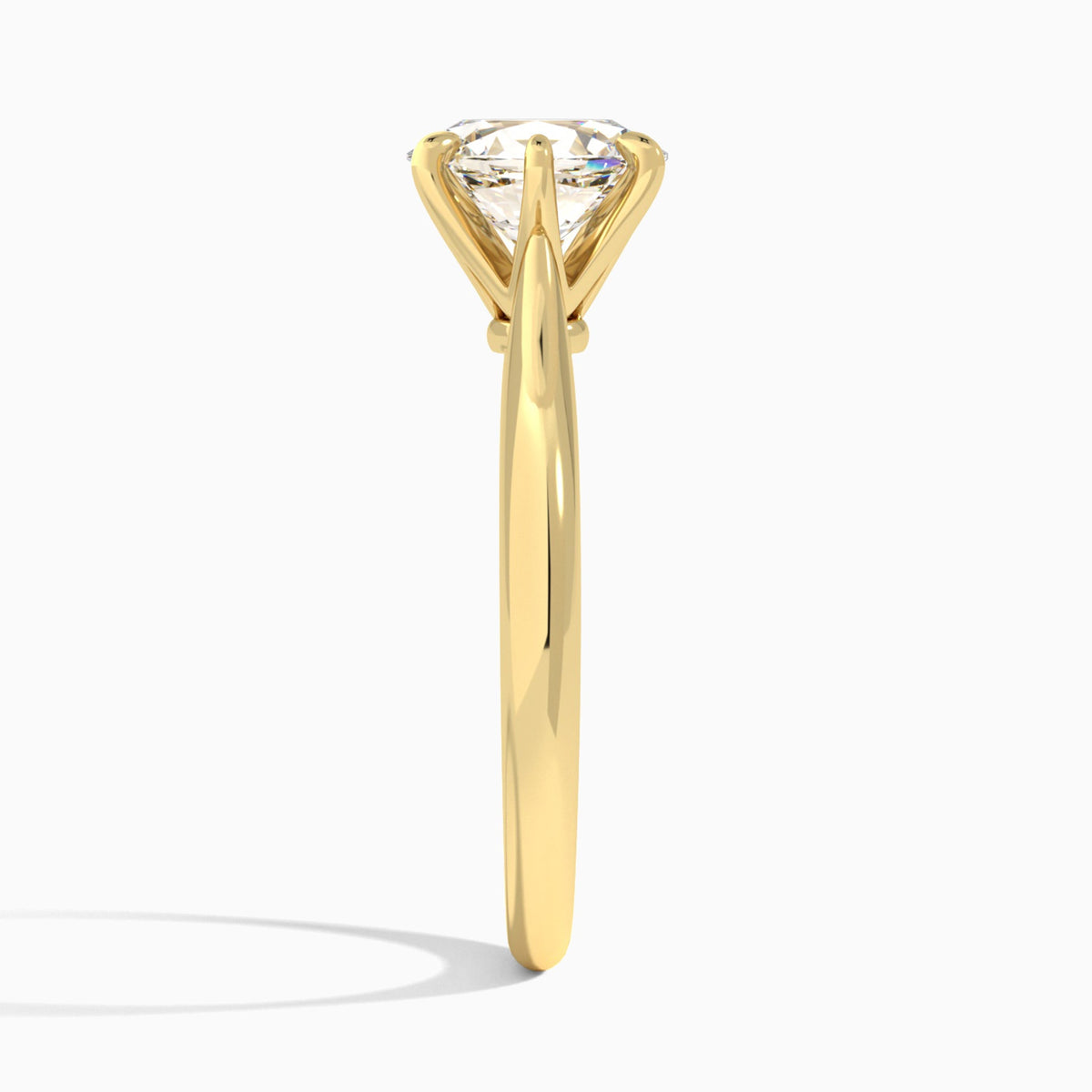 Oval Lab Grown Diamond Solitaire Engagement Ring In 18K Yellow Gold, Side View