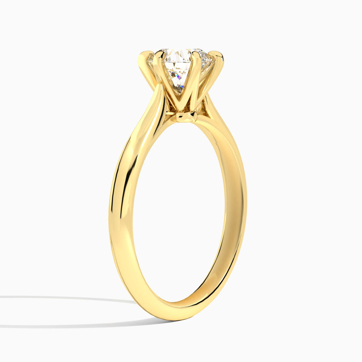 Round Lab Grown Diamond Solitaire Engagement Ring In 18K Yellow Gold, Angle View
