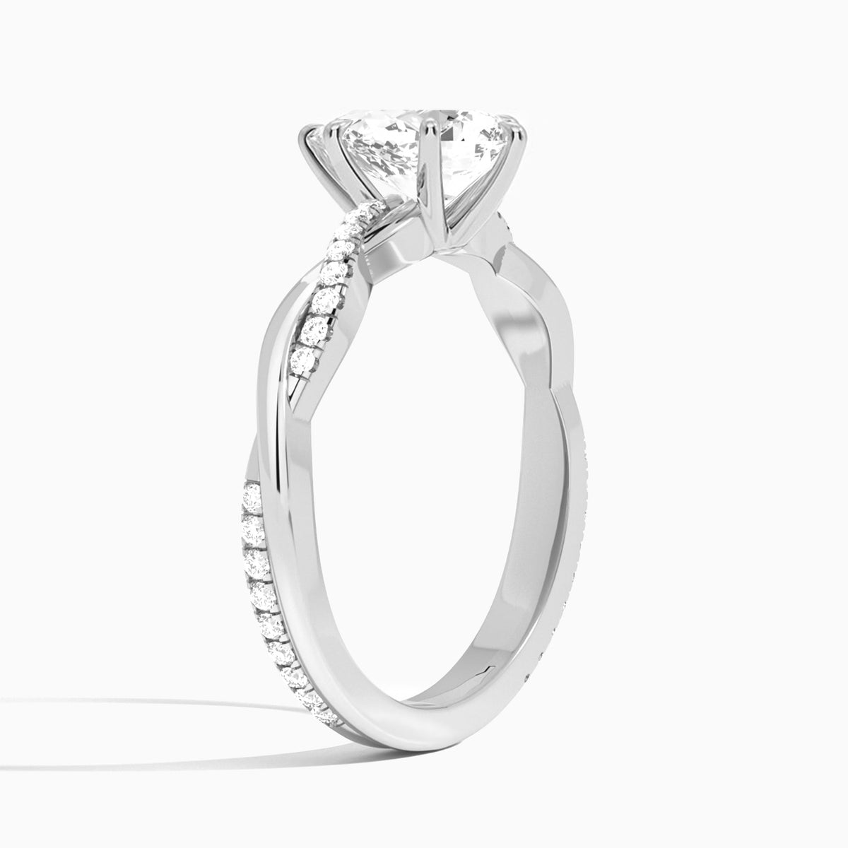 Pear Accented Twisted Vine Lab Diamond Engagement Ring In Platinum, Angle View