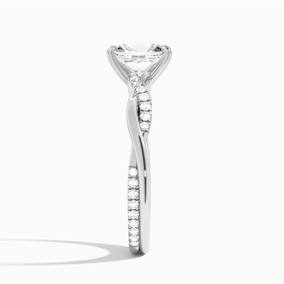 Radiant Accented Twisted Vine Lab Diamond Engagement Ring In Platinum, Side View