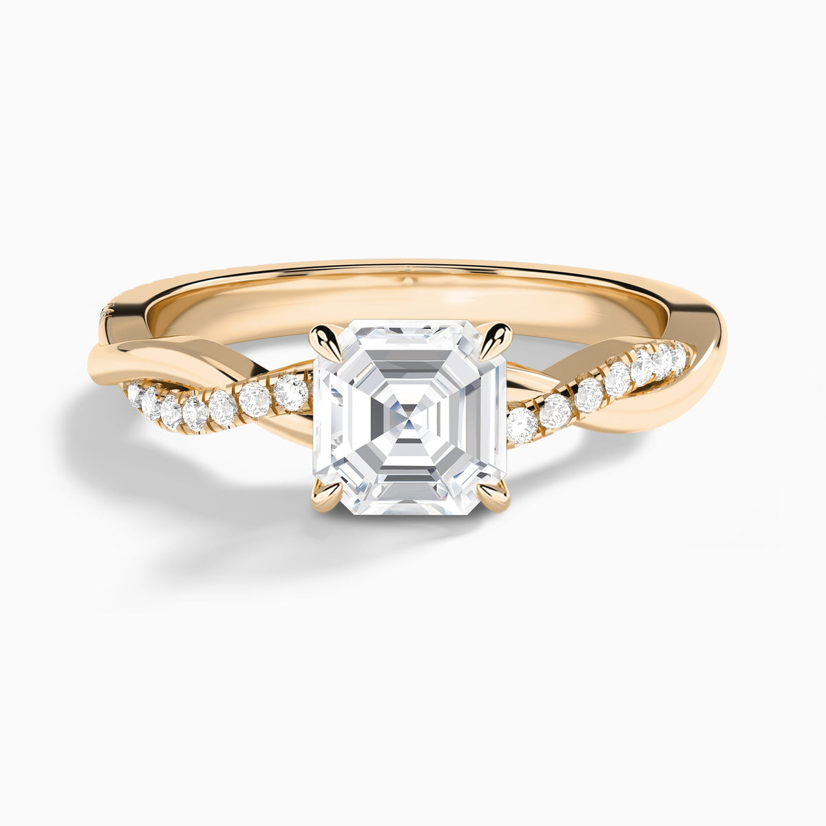 Asscher Accented Twisted Vine Lab Diamond Engagement Ring In 14K Rose Gold - Lucenjuri