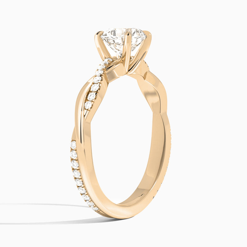 Cushion Accented Twisted Vine Lab Diamond Engagement Ring In 14K Rose Gold, Angle View