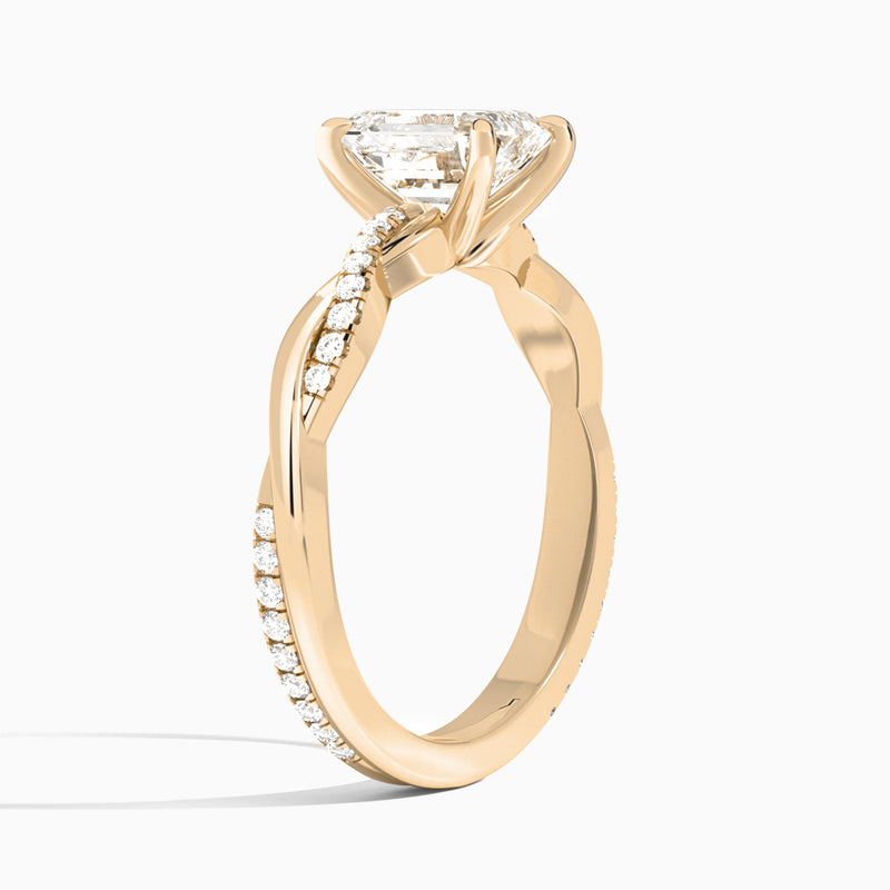 Emerald Accented Twisted Vine Lab Diamond Engagement Ring In 14K Rose Gold, Angle View