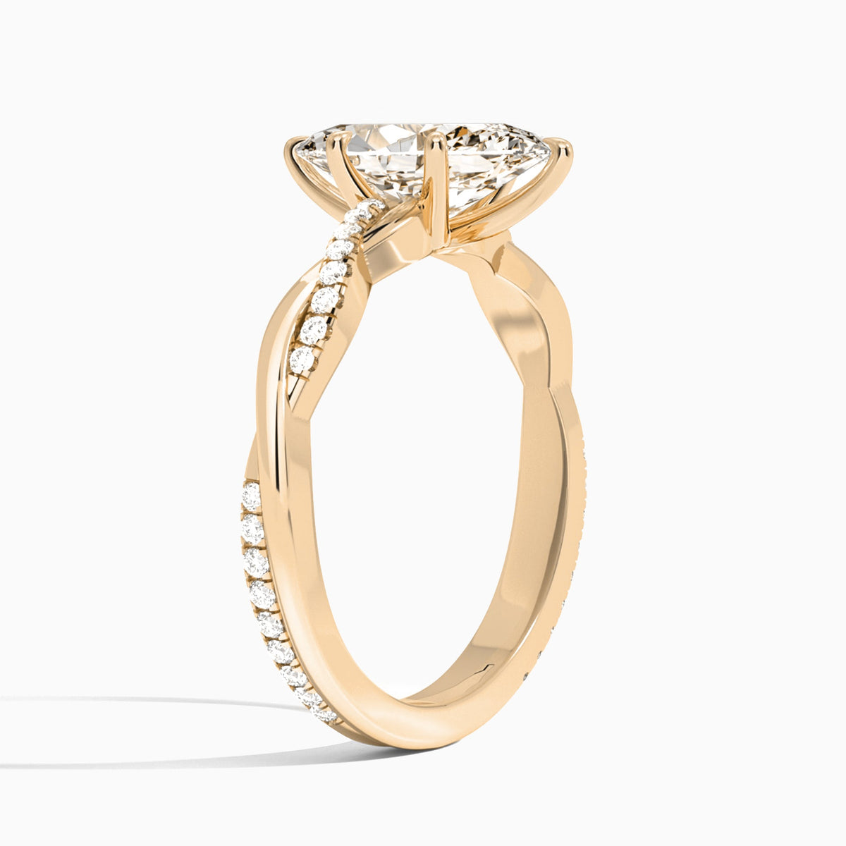 Marquise Accented Twisted Vine Lab Diamond Engagement Ring In 14K Rose Gold, Angle View
