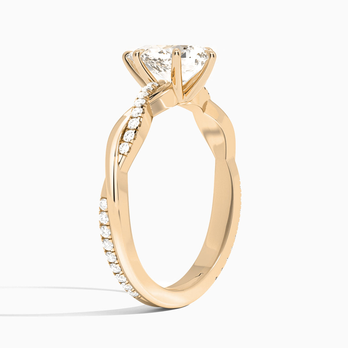 Pear Accented Twisted Vine Lab Diamond Engagement Ring In 14K Rose Gold, Angle View