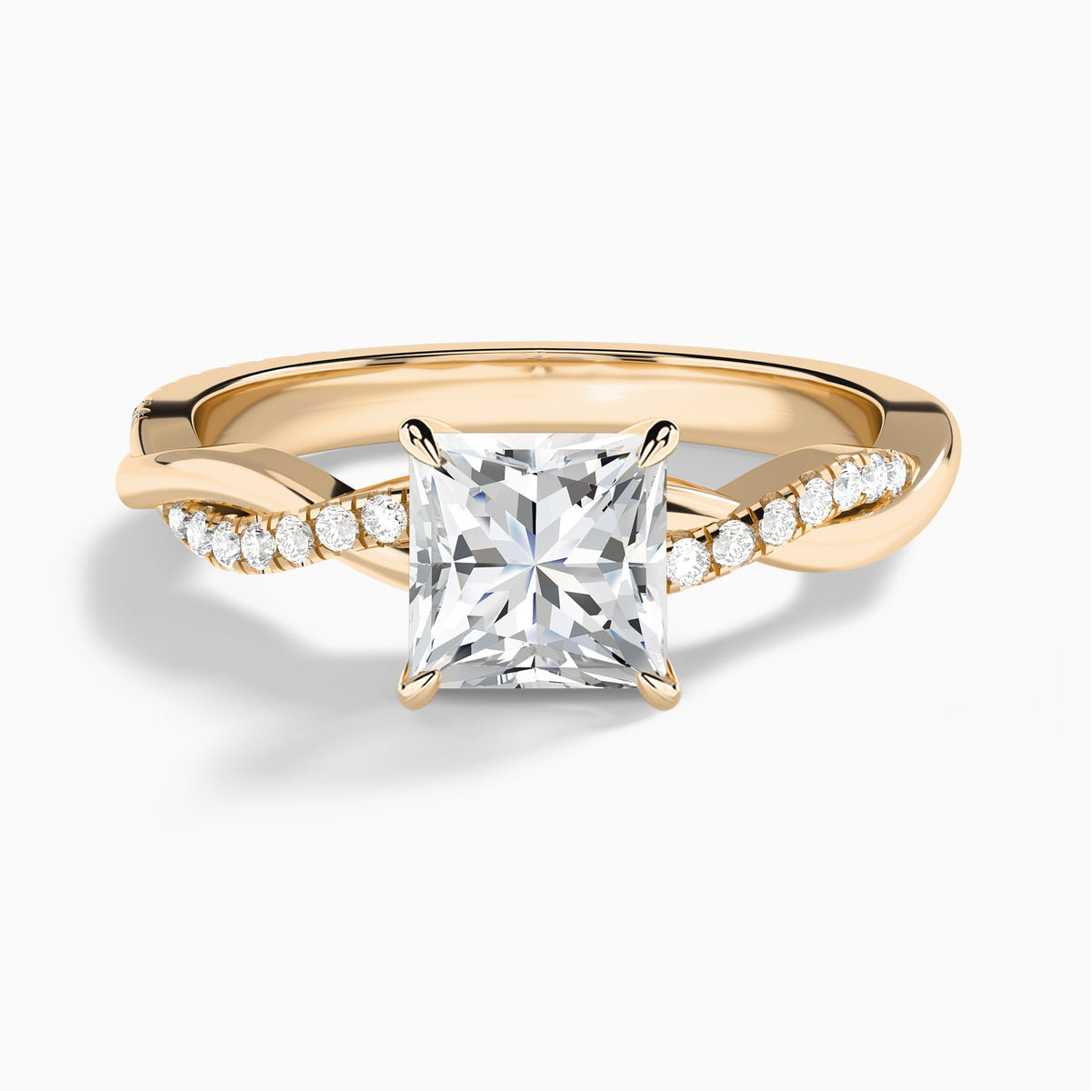 Princess Accented Twisted Vine Lab Diamond Engagement Ring In 14K Rose Gold - Lucenjuri