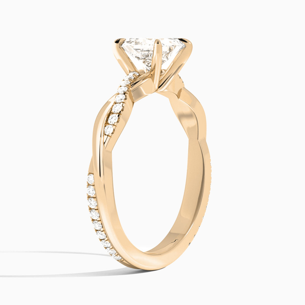Princess Accented Twisted Vine Lab Diamond Engagement Ring In 14K Rose Gold, Angle View