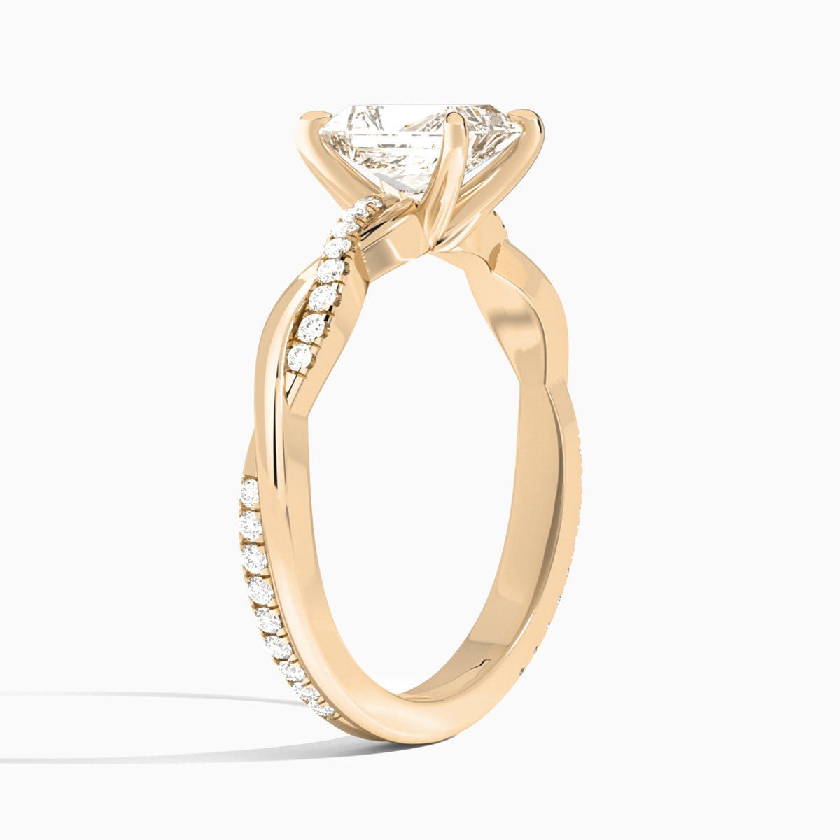 Radiant Accented Twisted Vine Lab Diamond Engagement Ring In 14K Rose Gold, Angle View