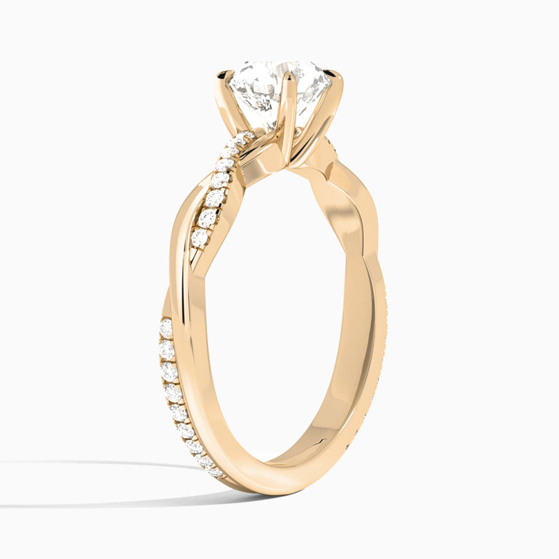 Round Accented Twisted Vine Lab Diamond Engagement Ring In 14K Rose Gold, Angle View