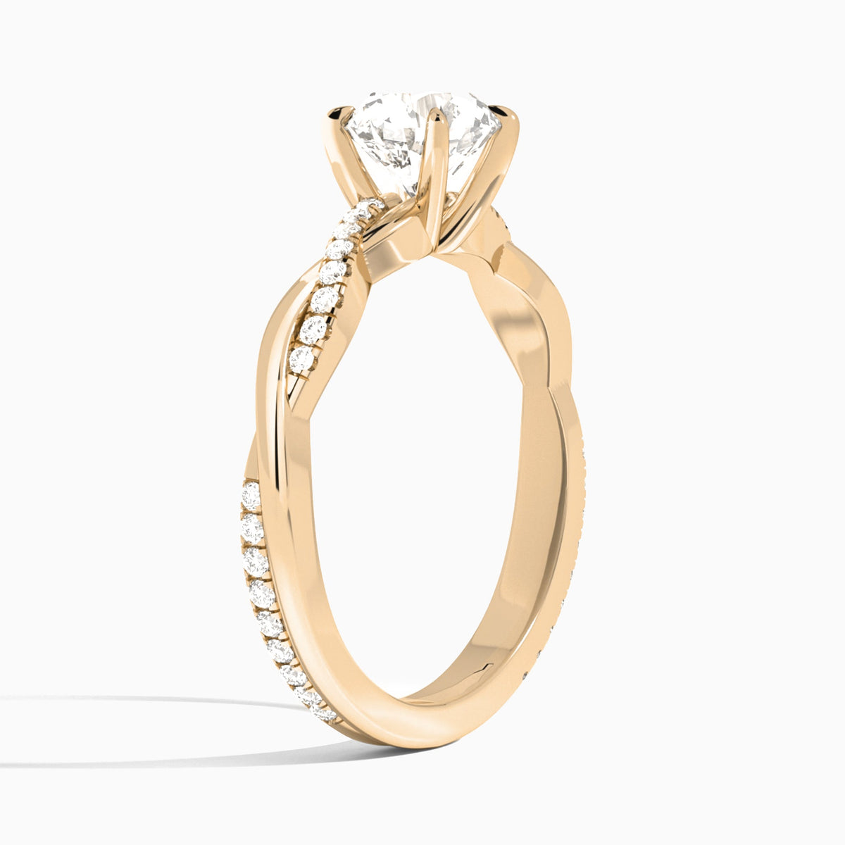 Round Accented Twisted Vine Lab Diamond Engagement Ring In 14K Rose Gold, Angle View