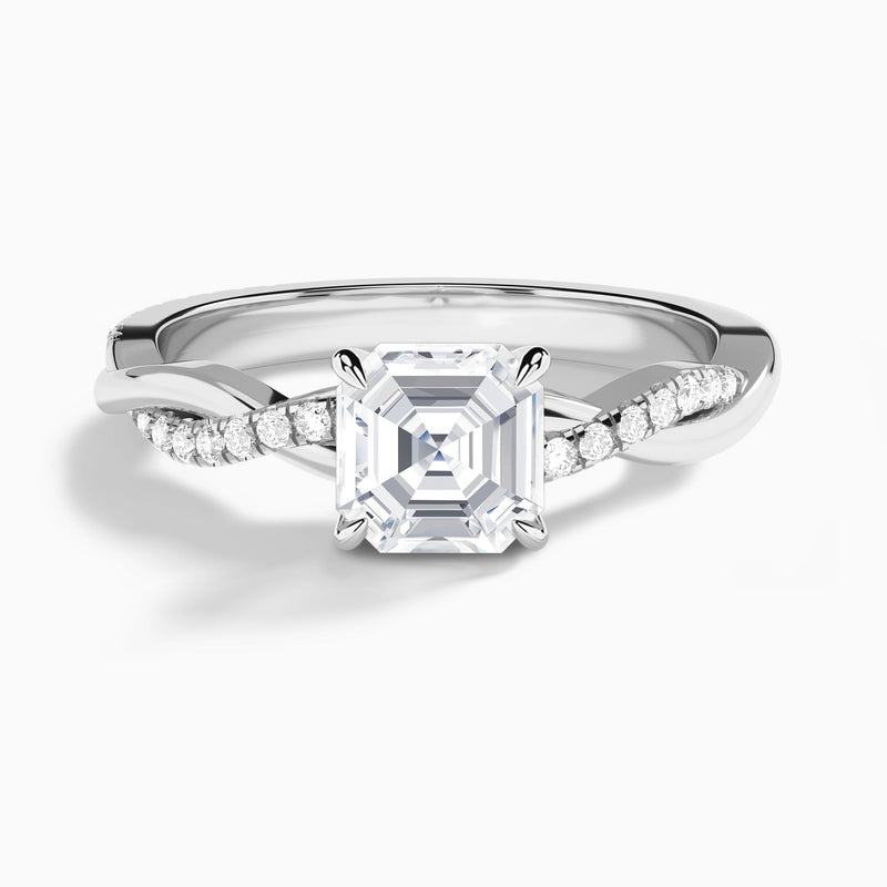 Asscher Accented Twisted Vine Lab Diamond Engagement Ring In 18K White Gold - Lucenjuri