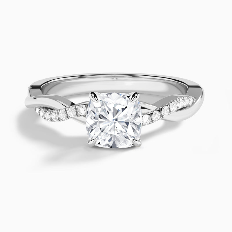 Cushion Accented Twisted Vine Lab Diamond Engagement Ring In 18K White Gold - Lucenjuri