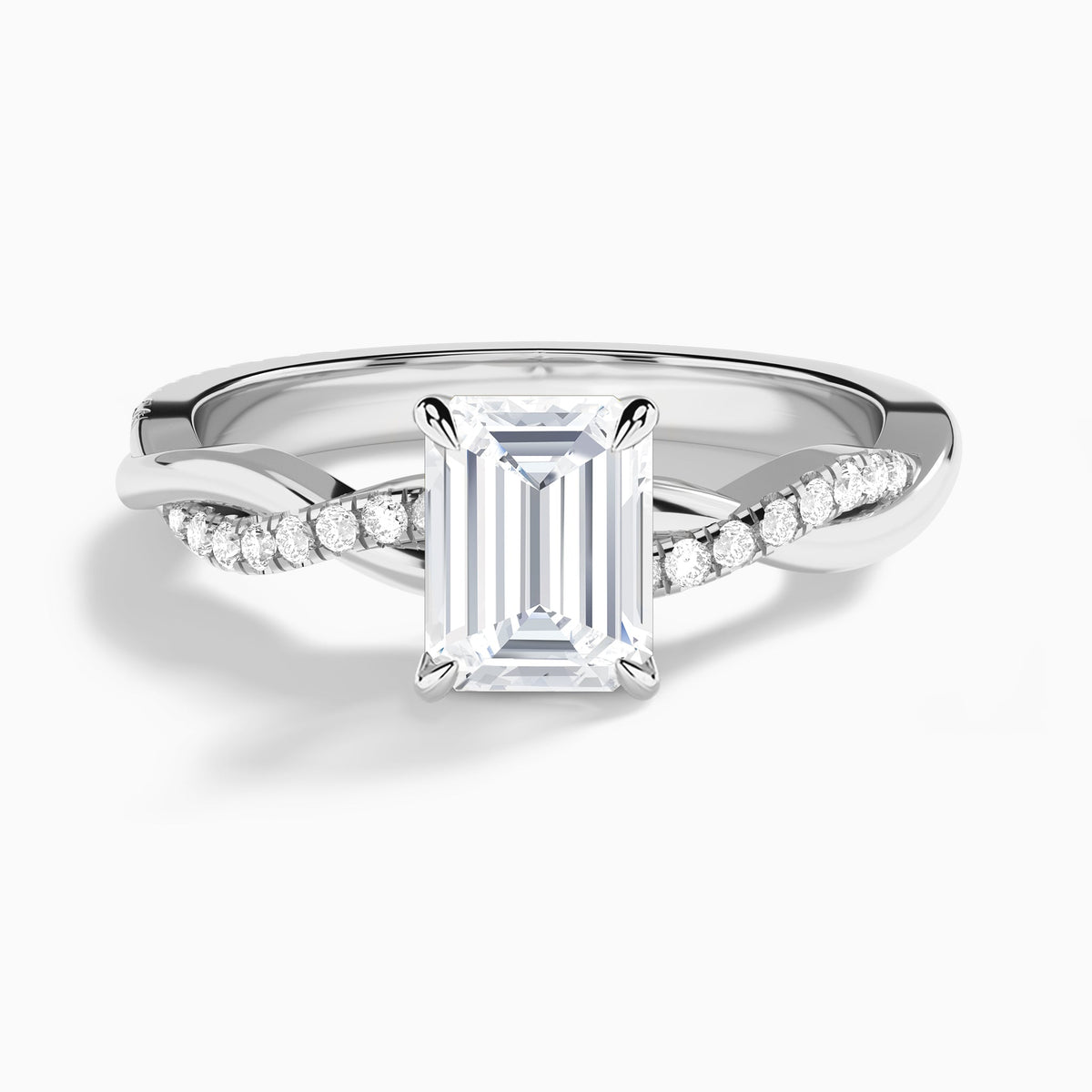 Emerald Accented Twisted Vine Lab Diamond Engagement Ring In 18K White Gold - Lucenjuri