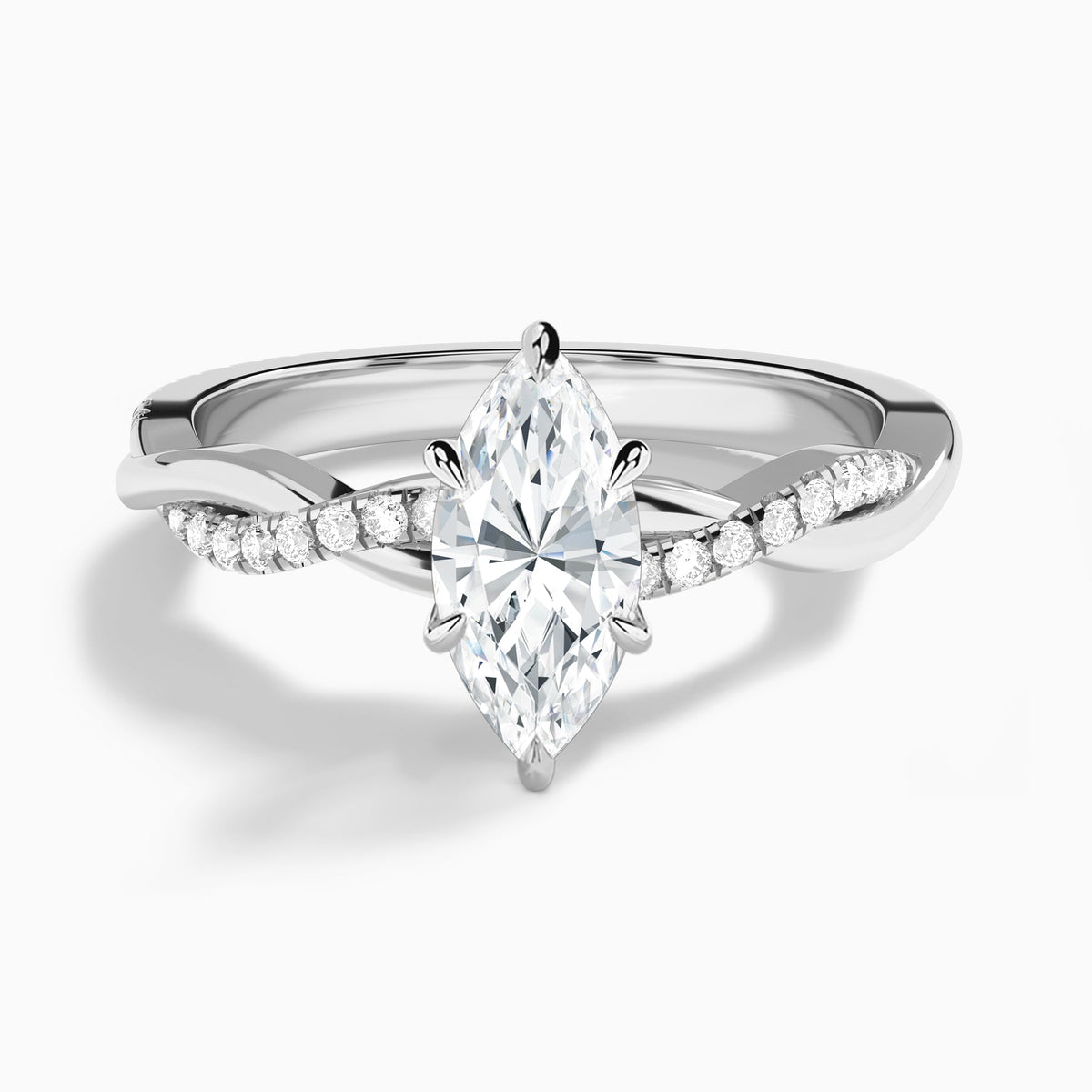 Marquise Accented Twisted Vine Lab Diamond Engagement Ring In 18K White Gold - Lucenjuri