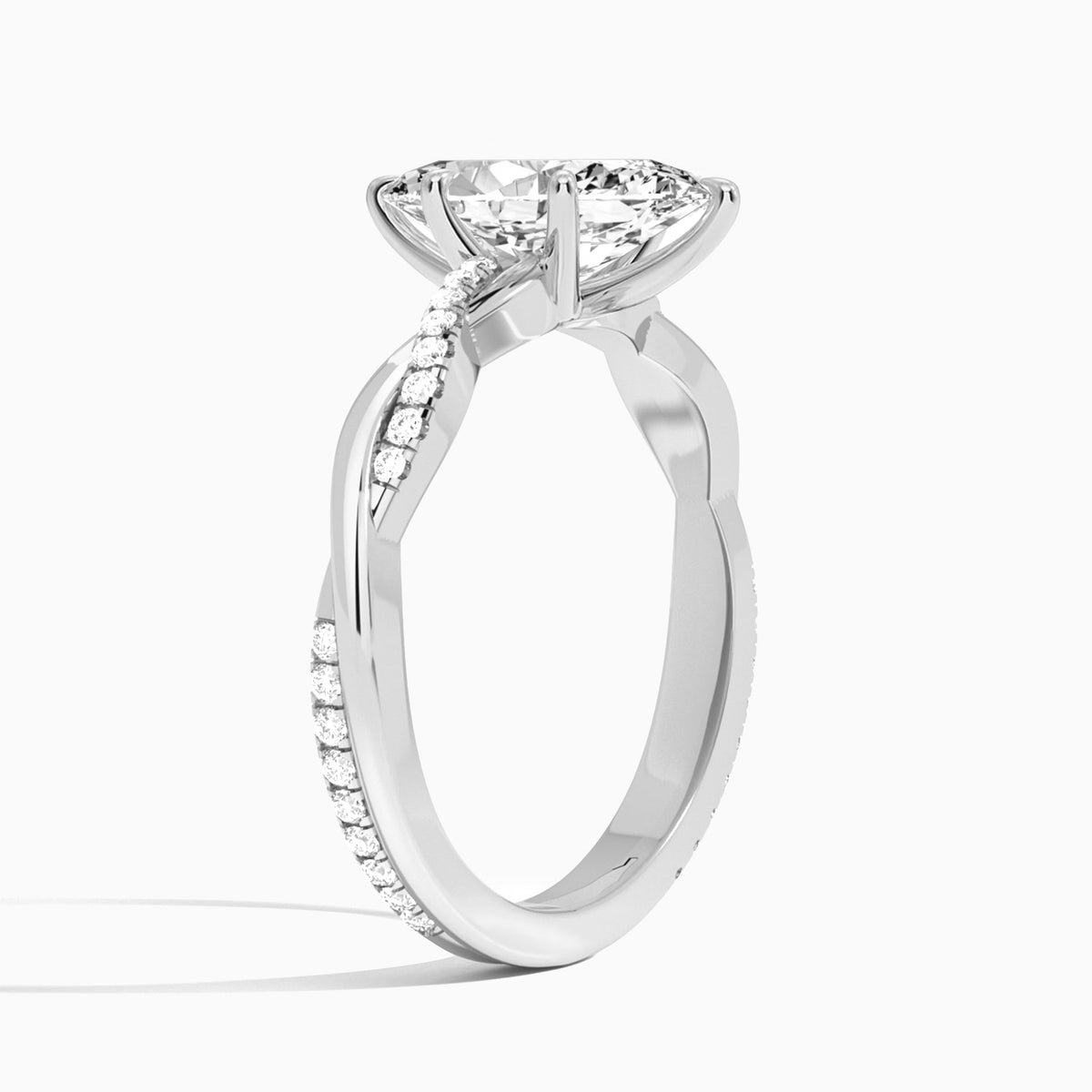 Marquise Accented Twisted Vine Lab Diamond Engagement Ring In 18K White Gold, Angle View