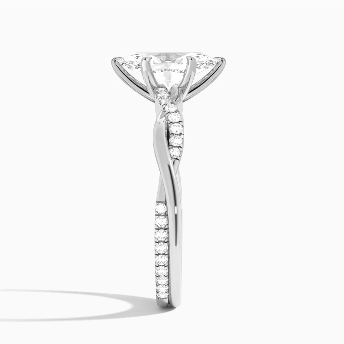 Marquise Accented Twisted Vine Lab Diamond Engagement Ring In 14K White Gold, Side View