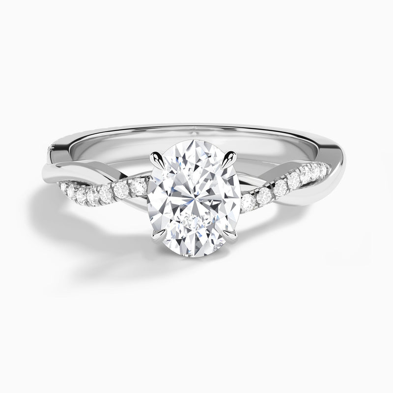 Oval Accented Twisted Vine Lab Diamond Engagement Ring In 14K White Gold - Lucenjuri