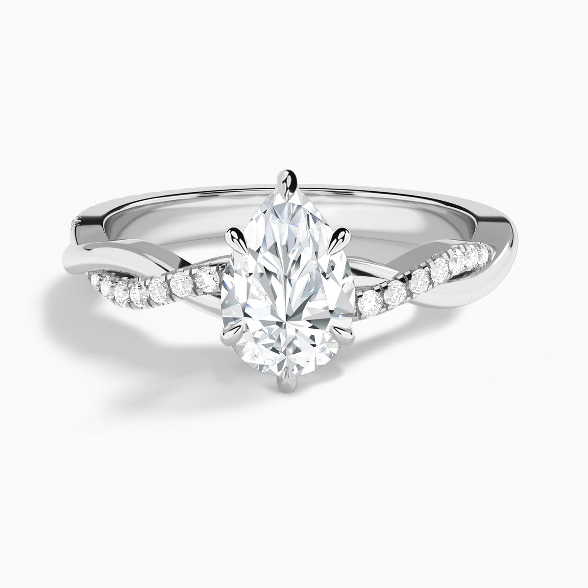 Pear Accented Twisted Vine Lab Diamond Engagement Ring In 14K White Gold - Lucenjuri