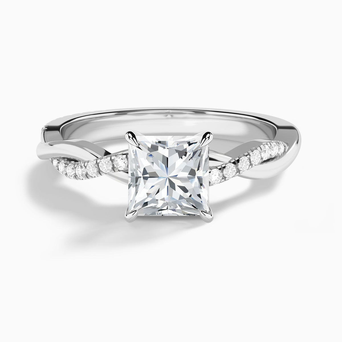 Princess Accented Twisted Vine Lab Diamond Engagement Ring In 18K White Gold - Lucenjuri