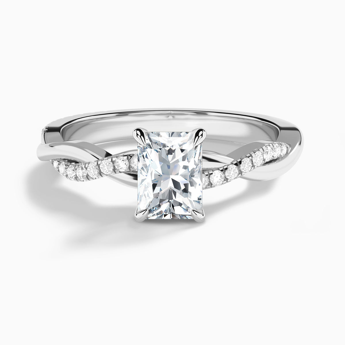 Radiant Accented Twisted Vine Lab Diamond Engagement Ring In 18K White Gold - Lucenjuri