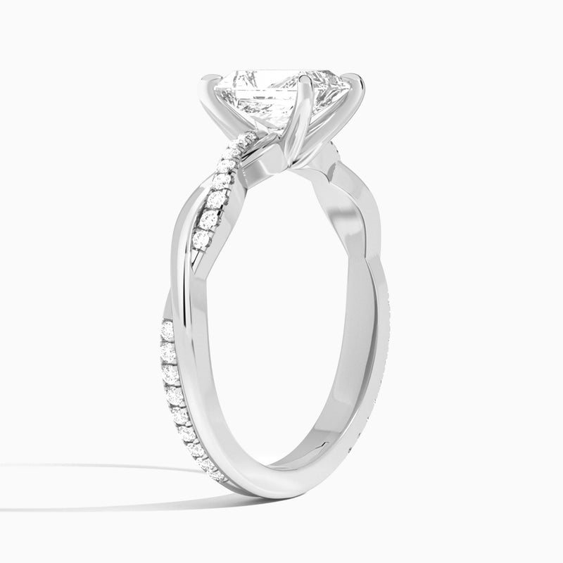 Radiant Accented Twisted Vine Lab Diamond Engagement Ring In 18K White Gold, Angle View