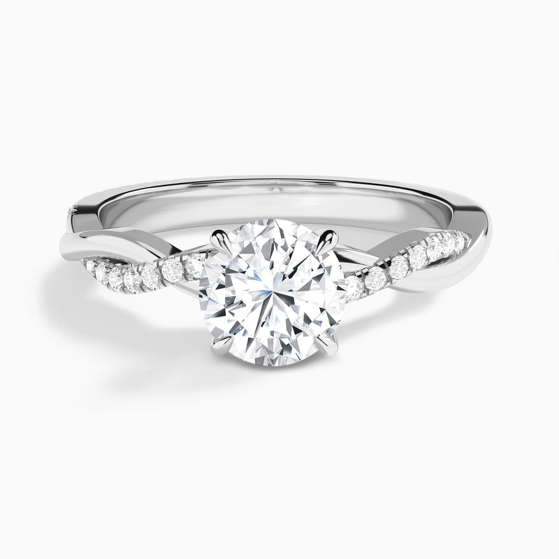 Round Accented Twisted Vine Lab Diamond Engagement Ring In 14K White Gold - Lucenjuri