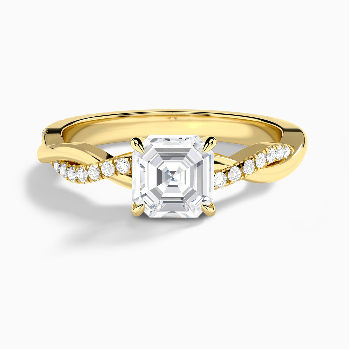 Asscher Accented Twisted Vine Lab Diamond Engagement Ring In 18K Yellow Gold - Lucenjuri