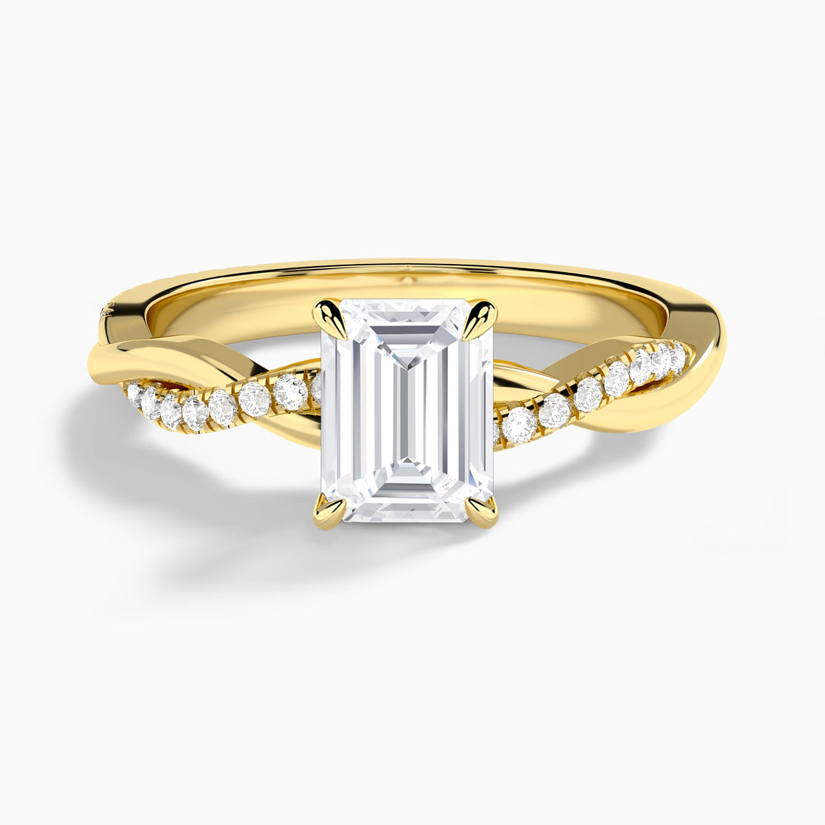 Emerald Accented Twisted Vine Lab Diamond Engagement Ring In 14K Yellow Gold - Lucenjuri