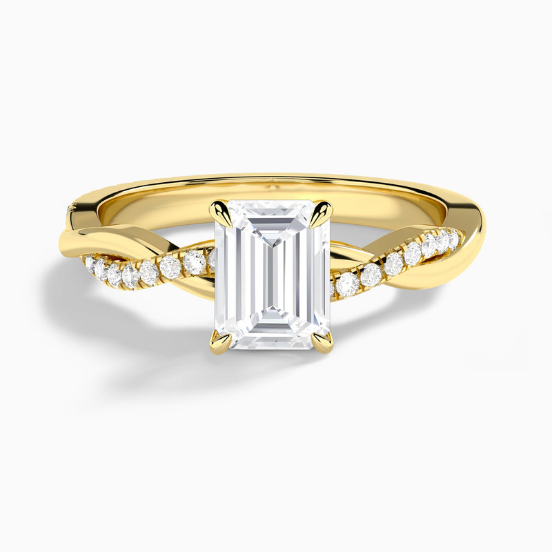 Emerald Accented Twisted Vine Lab Diamond Engagement Ring In 18K Yellow Gold - Lucenjuri