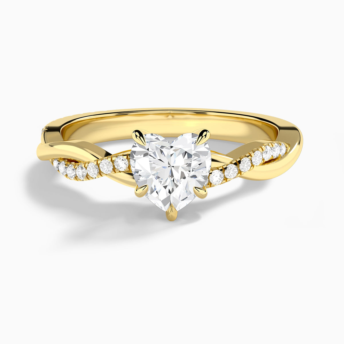 Heart Accented Twisted Vine Lab Diamond Engagement Ring In 18K Yellow Gold - Lucenjuri