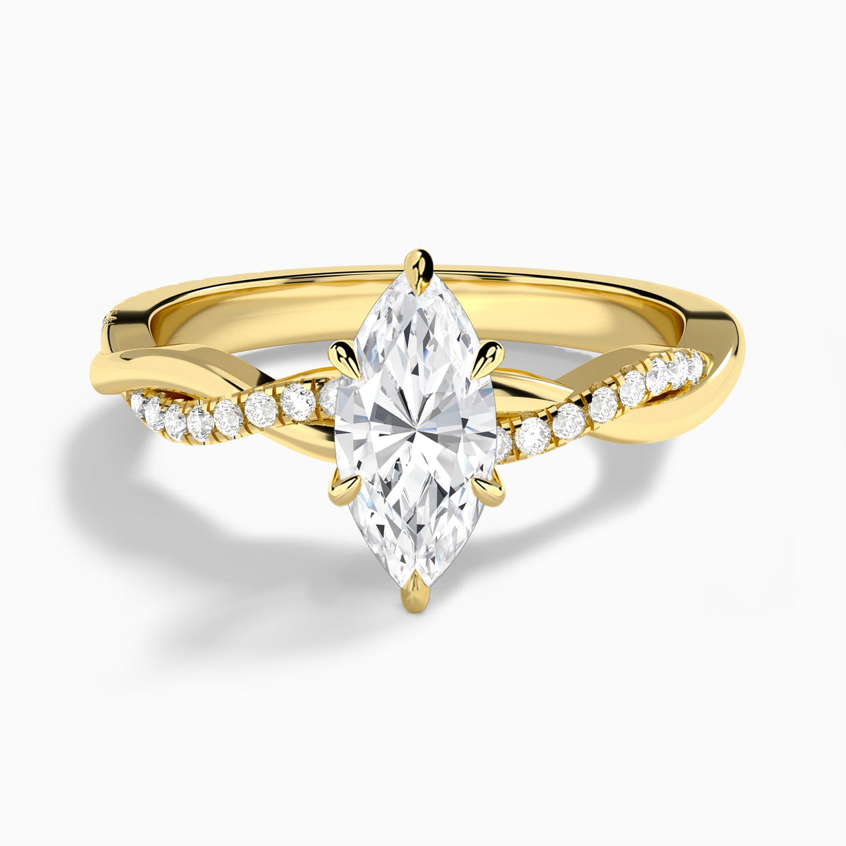 Marquise Accented Twisted Vine Lab Diamond Engagement Ring In 18K Yellow Gold - Lucenjuri