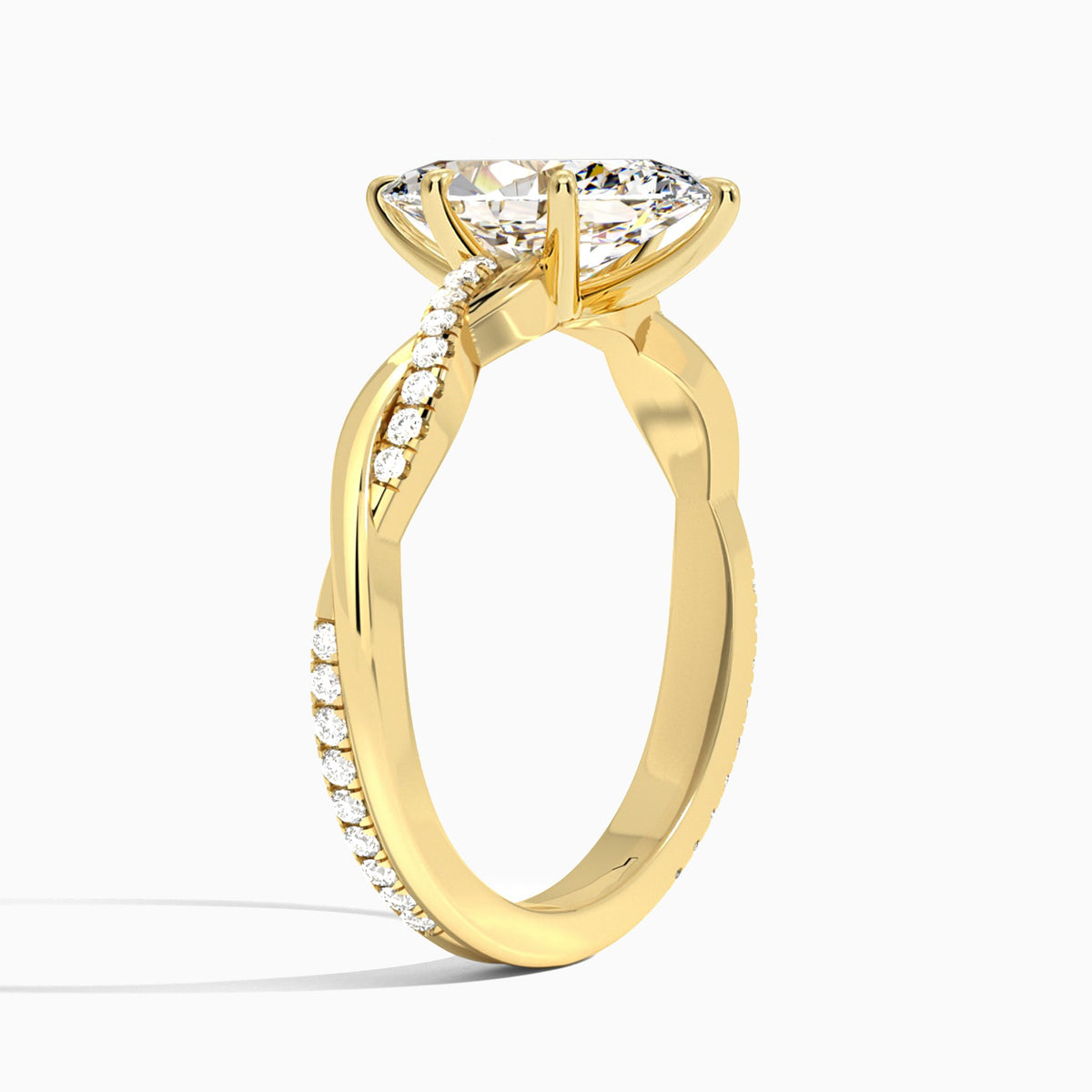 Marquise Accented Twisted Vine Lab Diamond Engagement Ring In 14K Yellow Gold, Angle View