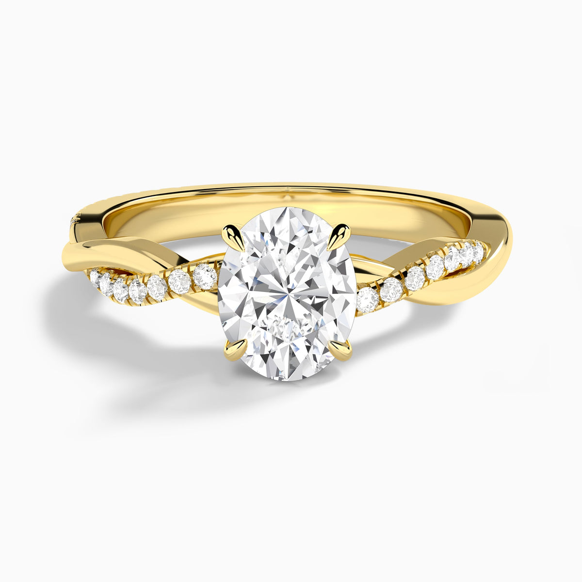 Oval Accented Twisted Vine Lab Diamond Engagement Ring In 14K Yellow Gold - Lucenjuri
