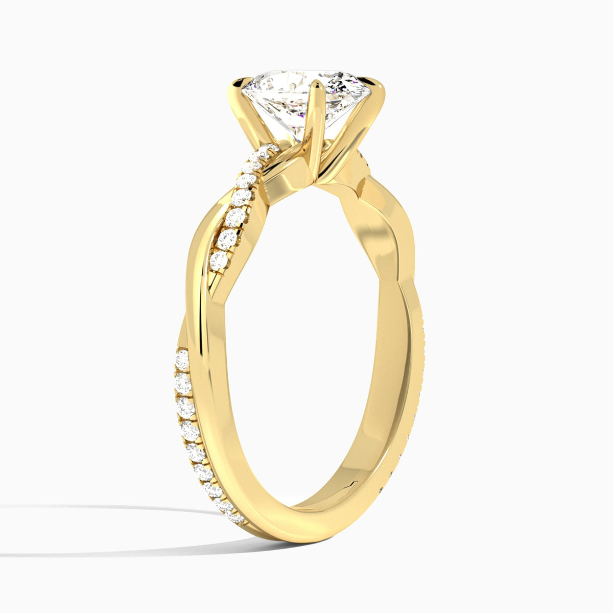 Oval Accented Twisted Vine Lab Diamond Engagement Ring In 14K Yellow Gold, Angle View