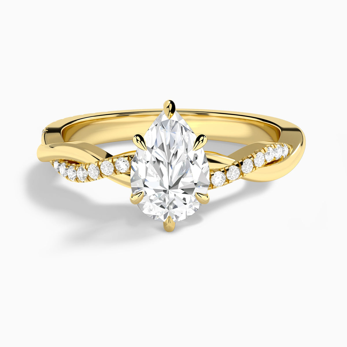 Pear Accented Twisted Vine Lab Diamond Engagement Ring In 18K Yellow Gold - Lucenjuri