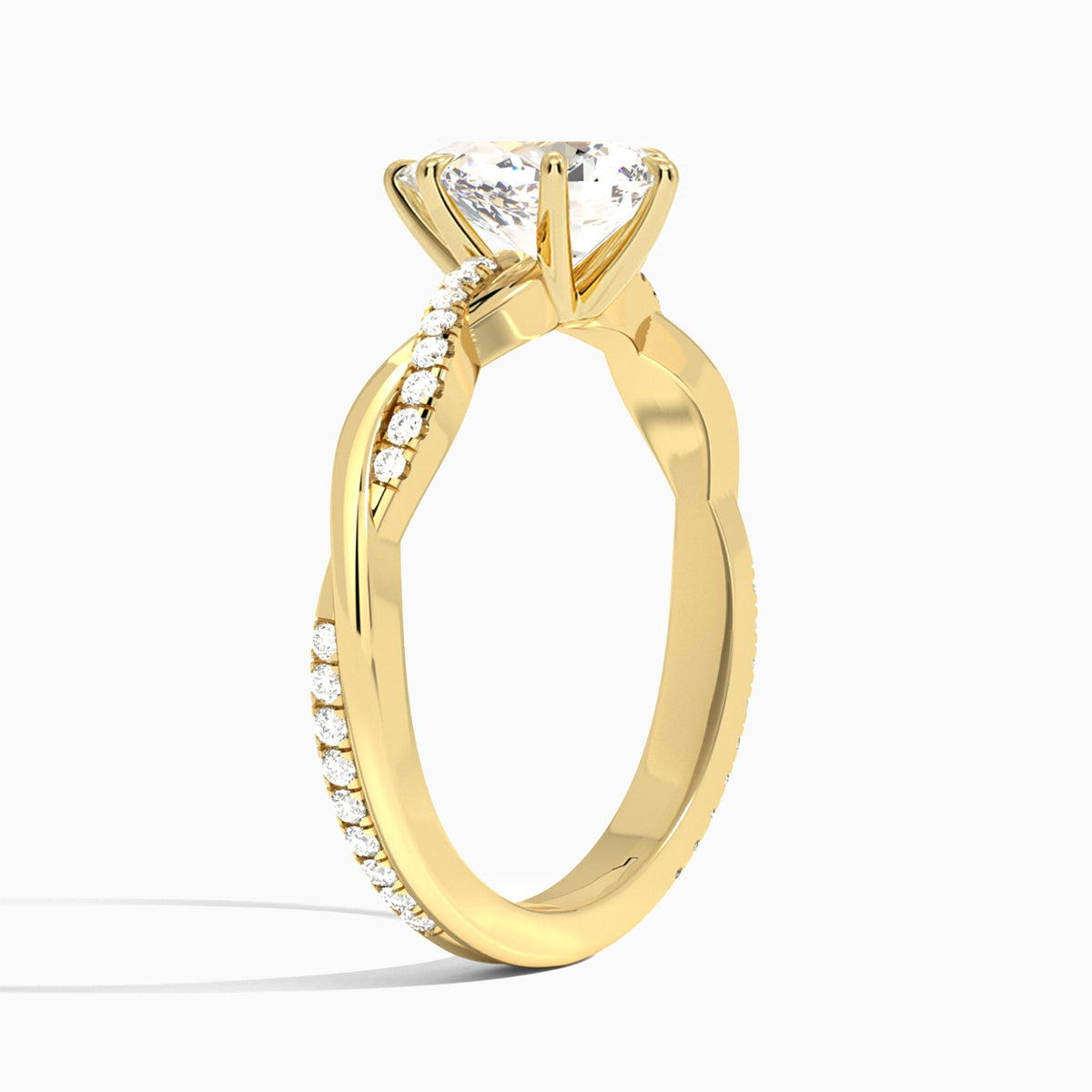 Pear Accented Twisted Vine Lab Diamond Engagement Ring In 18K Yellow Gold, Angle View