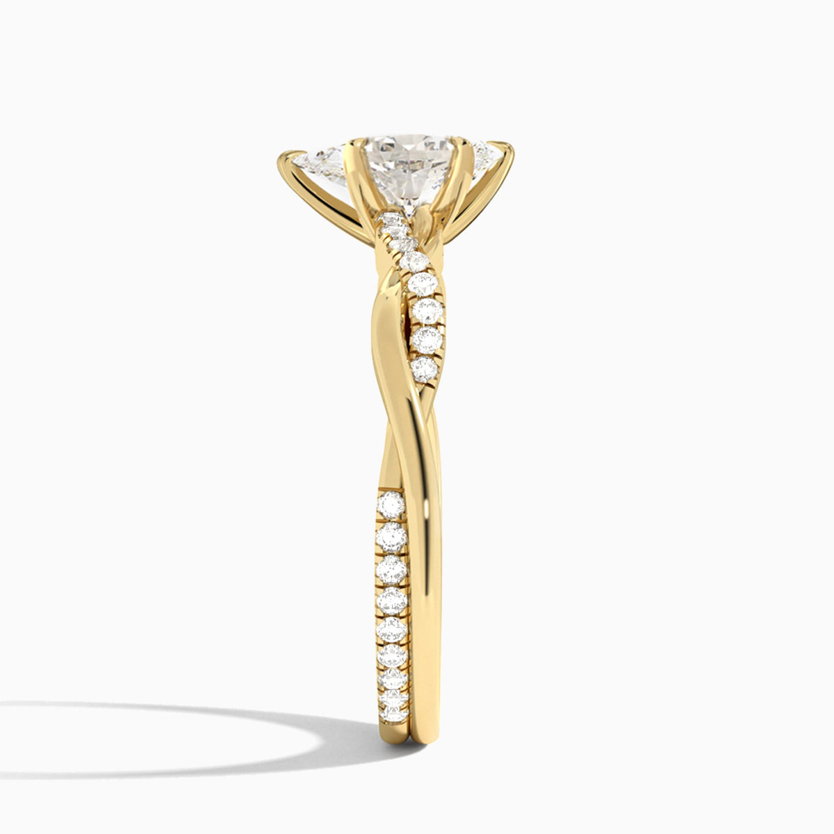 Pear Accented Twisted Vine Lab Diamond Engagement Ring In 14K Yellow Gold, Side View