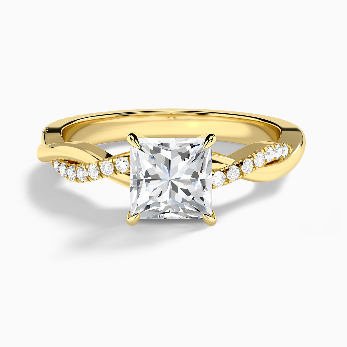 Princess Accented Twisted Vine Lab Diamond Engagement Ring In 14K Yellow Gold - Lucenjuri