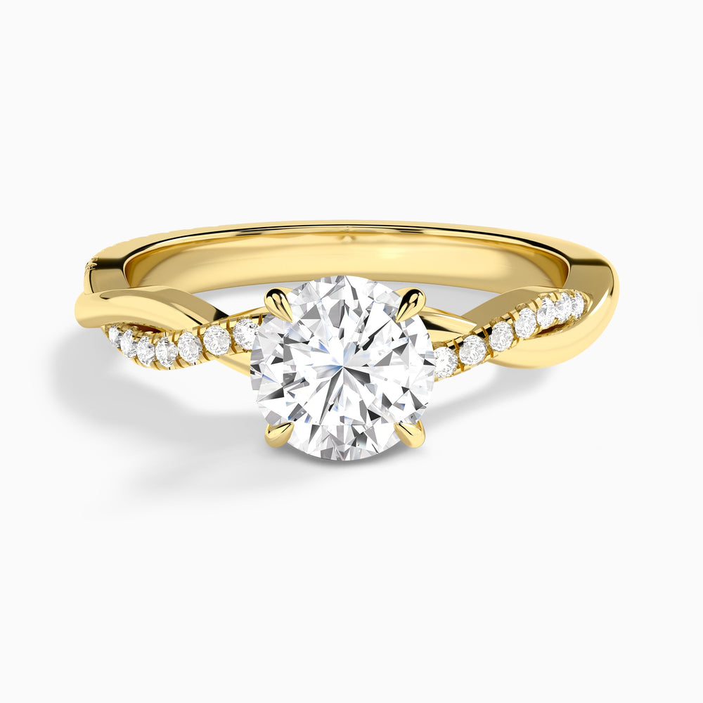 Round Accented Twisted Vine Lab Diamond Engagement Ring In 14K Yellow Gold - Lucenjuri