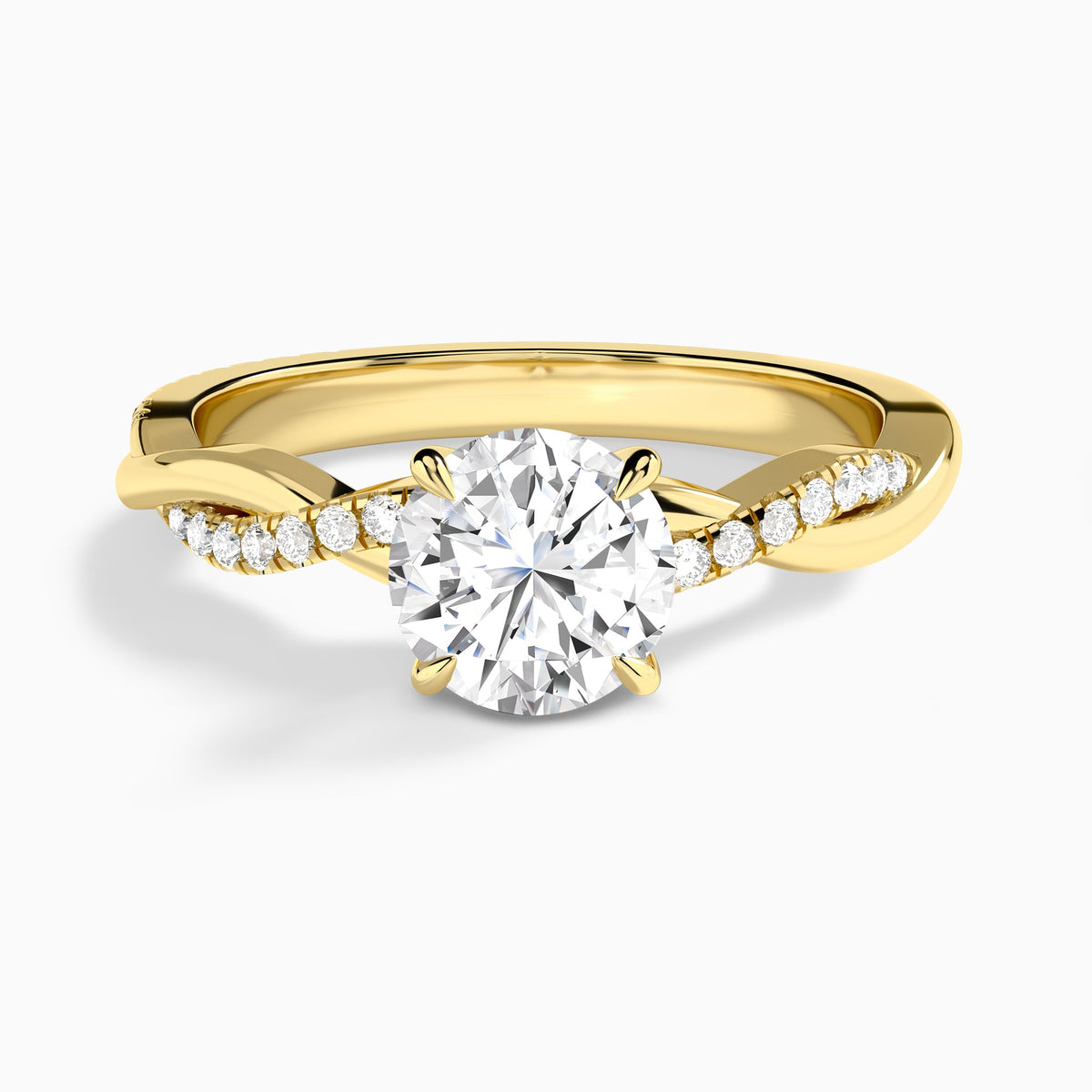 Round Accented Twisted Vine Lab Diamond Engagement Ring In 18K Yellow Gold - Lucenjuri