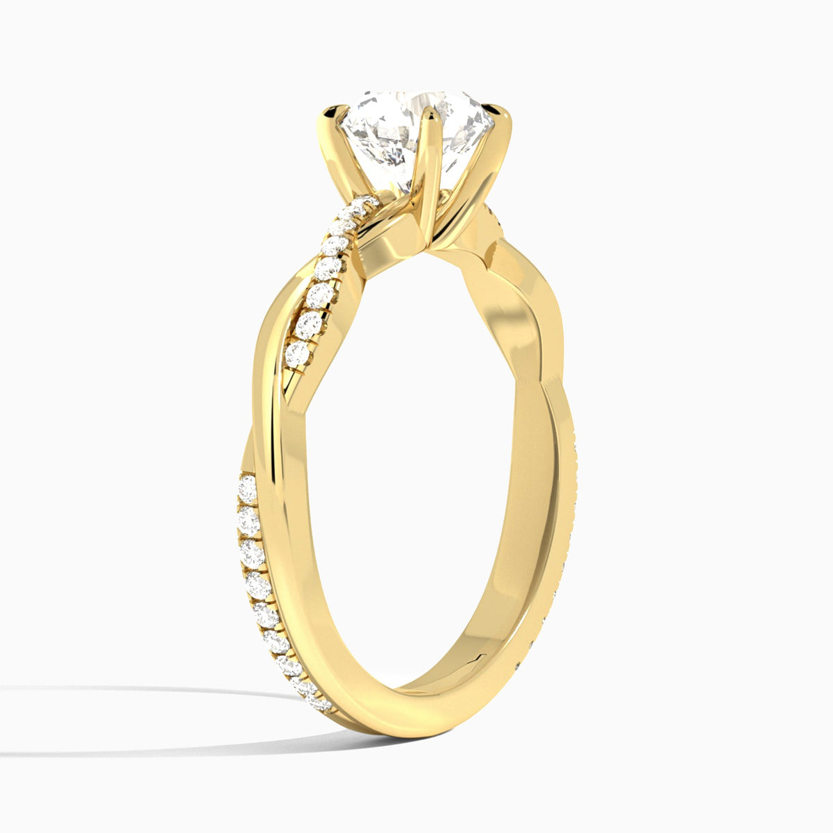 Round Accented Twisted Vine Lab Diamond Engagement Ring In 18K Yellow Gold, Angle View
