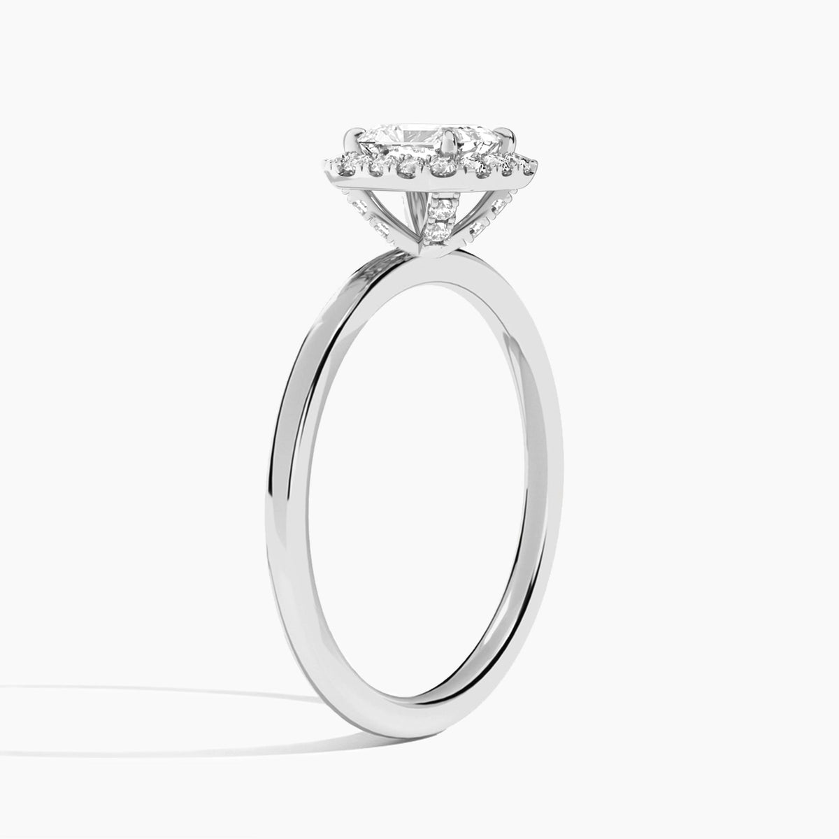 Radiant Calantha Halo Lab Grown Diamond Engagement Ring In Platinum, Angle View