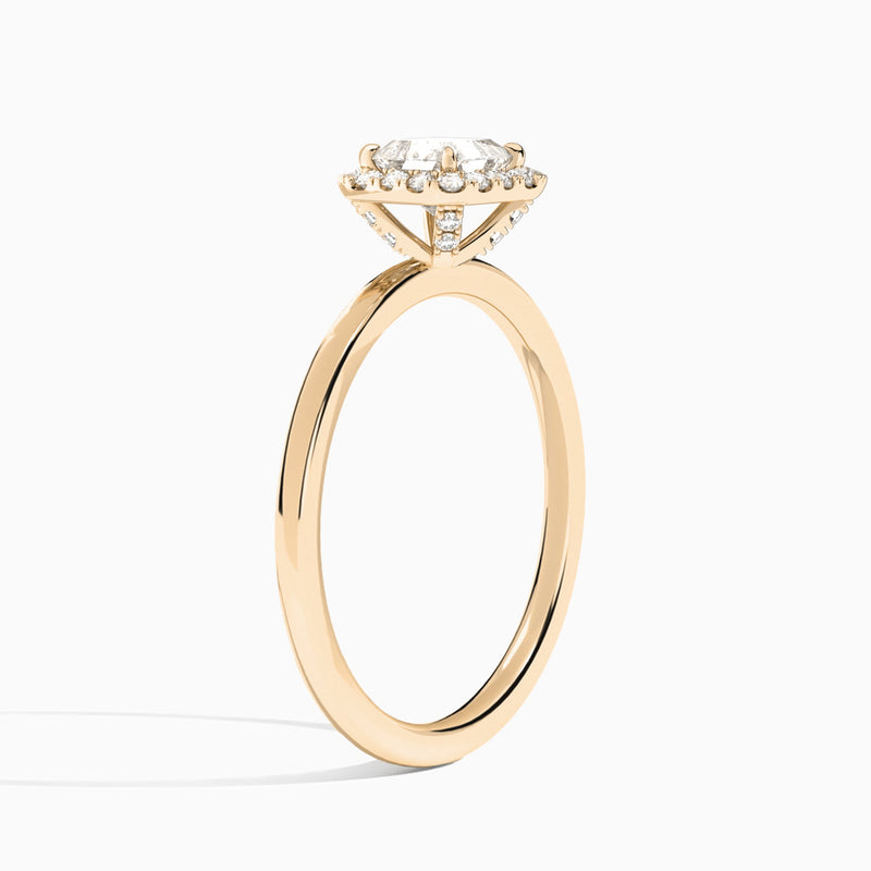 Asscher Calantha Halo Lab Grown Diamond Engagement Ring In 14K Rose Gold, Angle View
