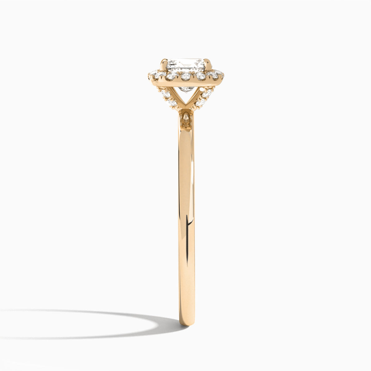 Cushion Calantha Halo Lab Grown Diamond Engagement Ring In 14K Rose Gold, Side View