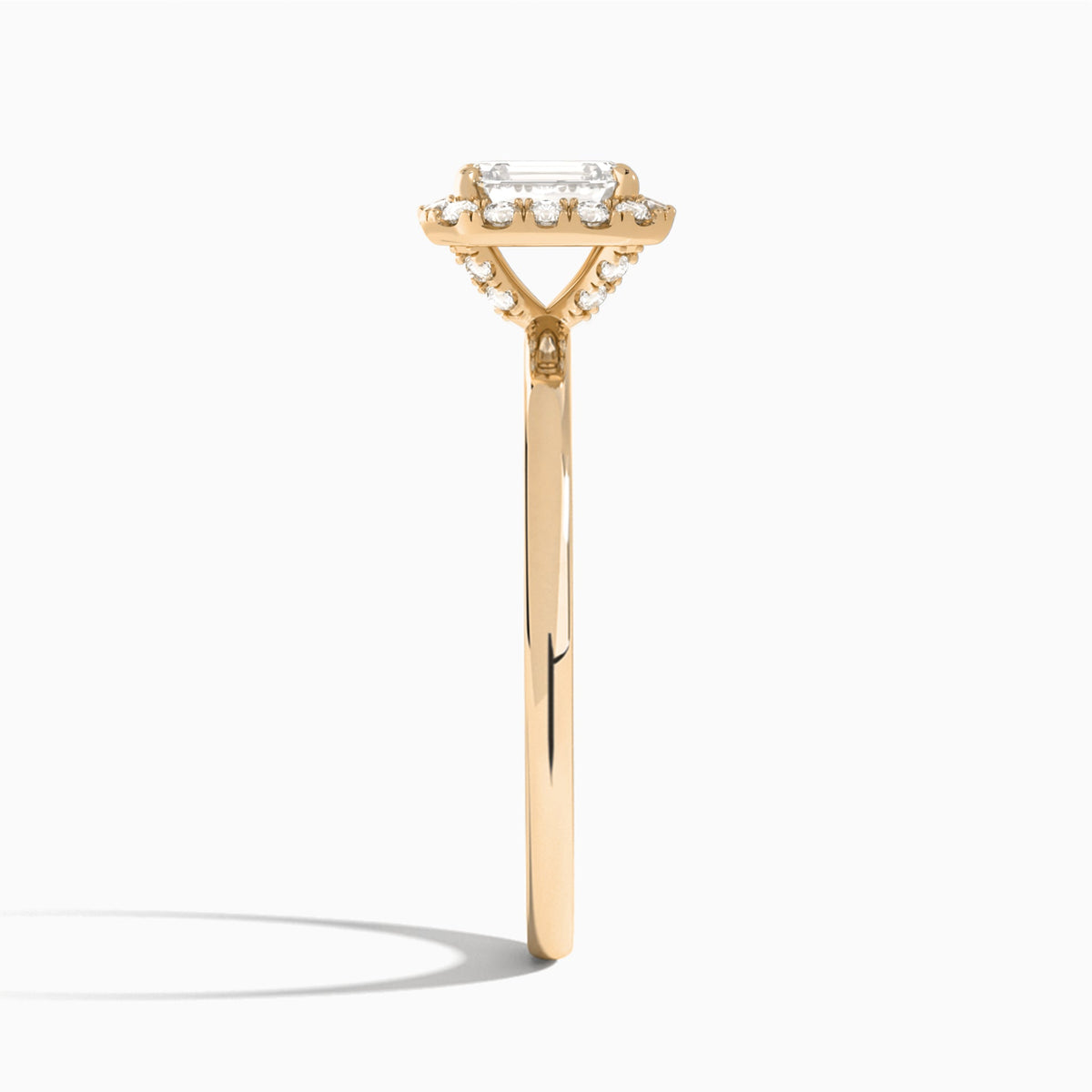 Emerald Calantha Halo Lab Grown Diamond Engagement Ring In 14K Rose Gold, Side View