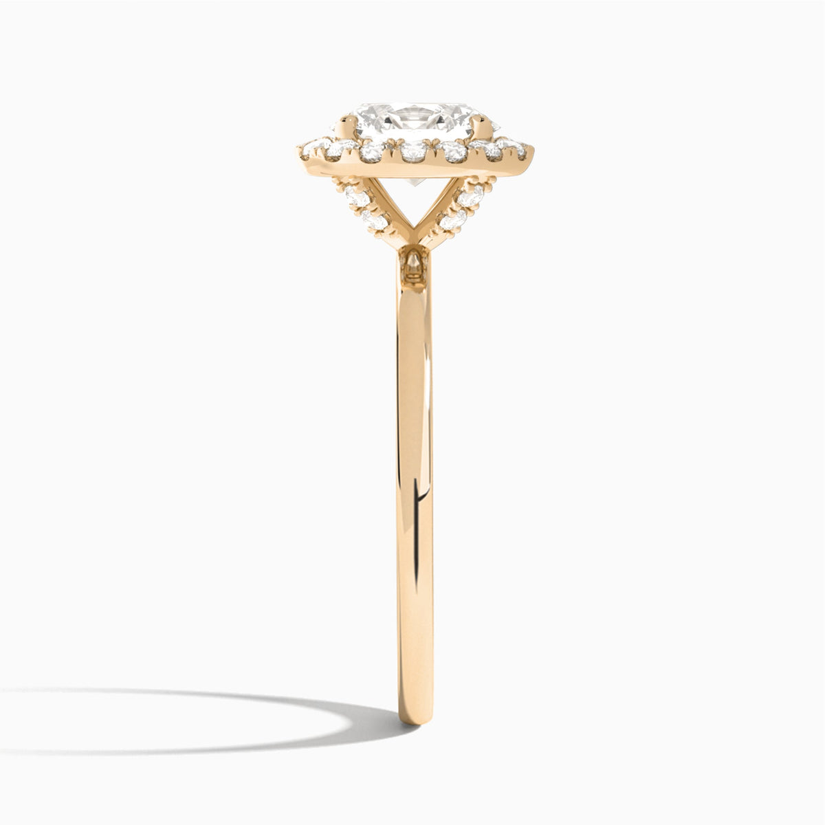 Oval Calantha Halo Lab Grown Diamond Engagement Ring In 14K Rose Gold, Side View